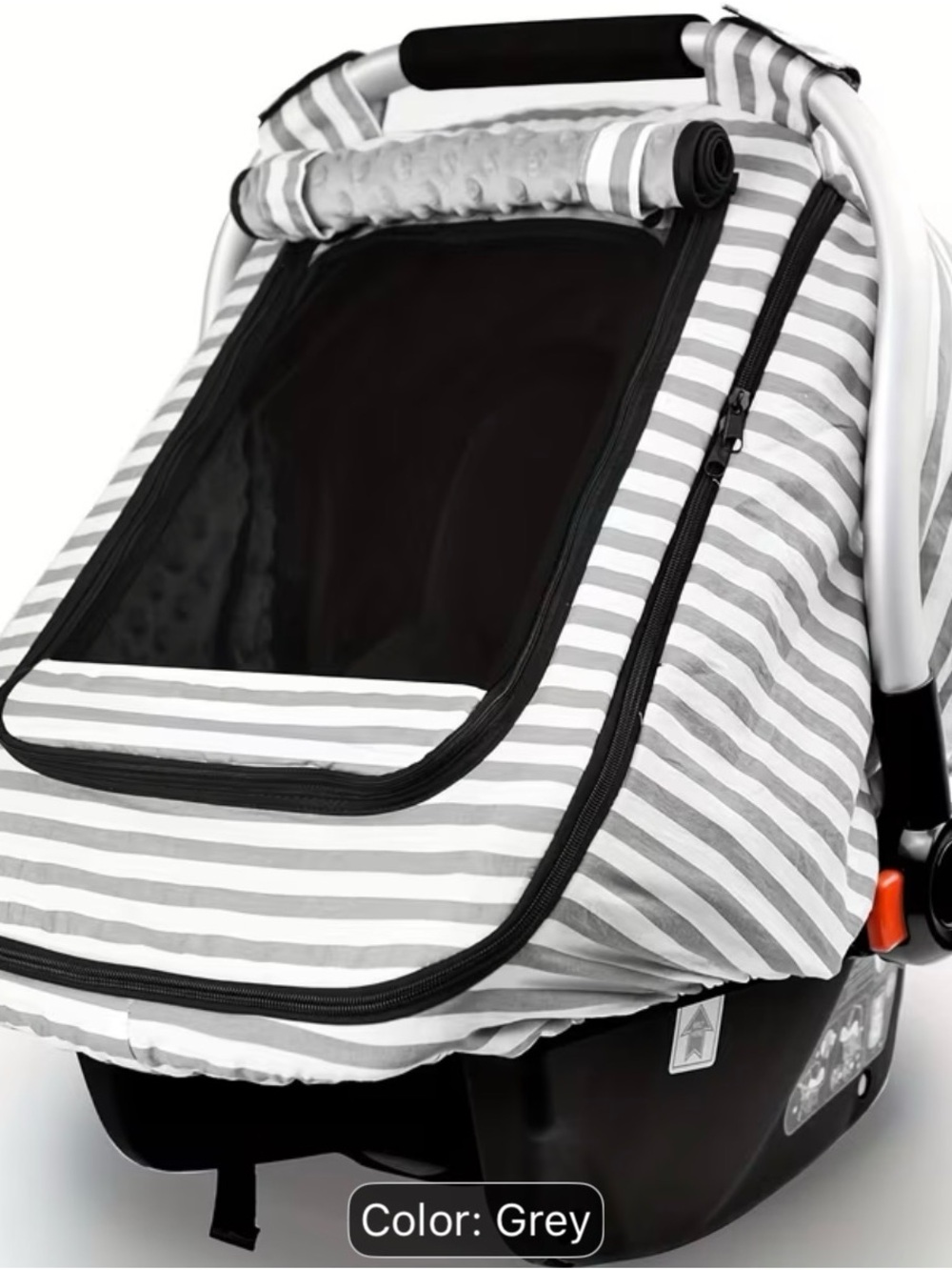 Grey Striped Baby Car Seat Cover Canopy Windproof Winter Shield Excellent Cond